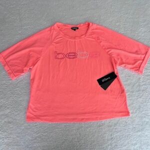 bebe Sport Neon Pink Athletic Top XL Moisture Wicking Short Sleeve